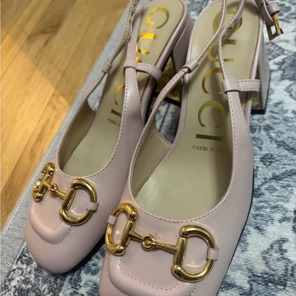 G Blush Pink Leather Slingback Heels with Gold Hardware ( small for me)
